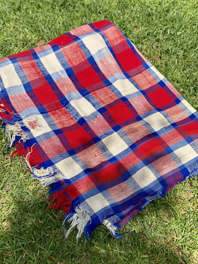 Red, White & Blue Vintage checked picnic blanket